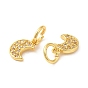 Rack Plating Brass Pave Clear Cubic Zirconia Moon Charms with Jump Ring, Long-Lasting Plated, Lead Free & Cadmium Free