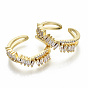 Brass Micro Pave Clear Cubic Zirconia Cuff Rings, Open Rings, Cadmium Free & Nickel Free & Lead Free