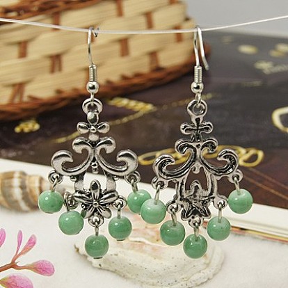 Tibetan Style Chandelier Earrings, Antique Dangling Earring, with Baking Painted Glass Beads and Brass Earring Hooks, 60mm