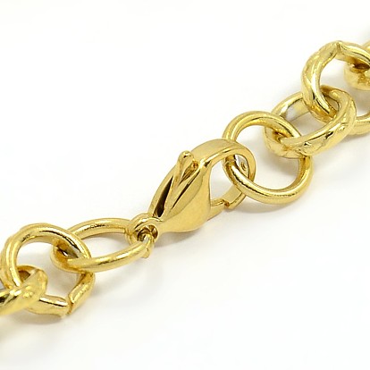 Fashionable 304 Stainless Steel Engraved Vine Cable Chain Bracelets, with Lobster Claw Clasps, 8-1/8 inch (205mm), 7.5mm