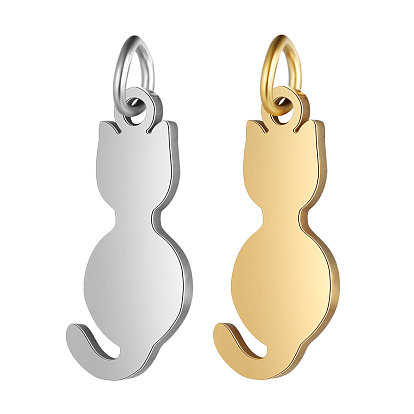 201 Stainless Steel Kitten Pendants, Cat Silhouette Shape