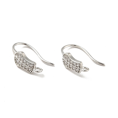 Leaf Rack Plating Brass Micro Pave Cubic Zirconia Earring Hooks, with Vertical Loop, Long-Lasting Plated, Cadmium Free & Lead Free