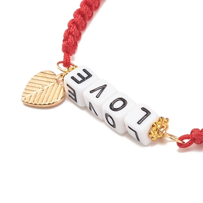 Браслет из плетеных бусин с надписью «love» и подвеской в виде сердца из сплава эмали, регулируемый плетеный браслет для женщин