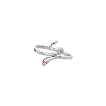 SHEGRACE Stylish 925 Sterling Silver Cuff Rings, Open Rings, Snake with Mauve AAA Cubic Zirconia, 17mm