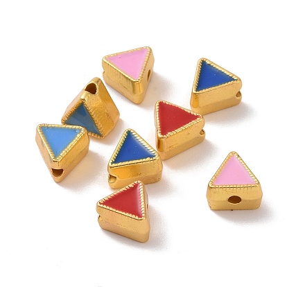 Alloy Beads, with Enamel, Triangle, Matte Gold Color