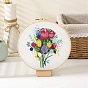 DIY Bouquet Pattern Embroidery Kit, Including Imitation Bamboo Frame, Iron Pins, Cloth, Colorful Threads