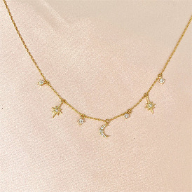 Fashionable Star and Moon Necklace - Multiple Pendants, Elegant Women's Jewelry