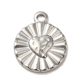 304 Stainless Steel Charms, Flat Round with Heart