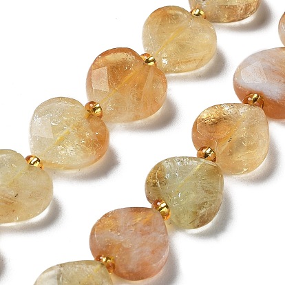 Natural Citrine Beads Strands, Faceted Love Heart, with Seed Beads