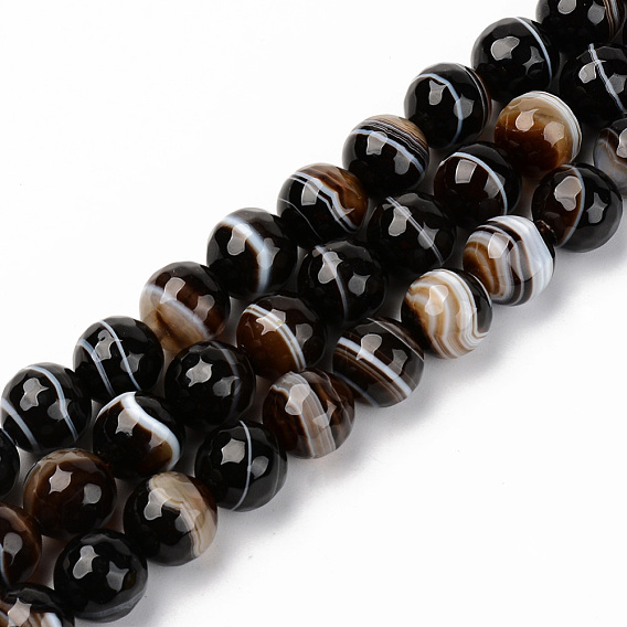 Natural Botswana Agate Beads Strands, Round, Faceted
