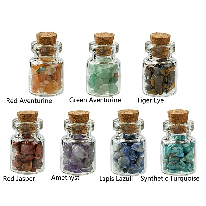 Transparent Glass Wishing Bottle Decoration, Wicca Gem Stones Balancing, with Chakra Synthetic & Natural Mixed Gemstone Beads Drift Chips inside