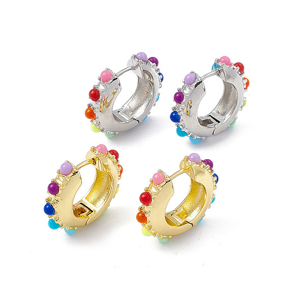 Aretes de aro con cuentas de resina de colores, joyas de latón para mujer