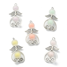 Frosted Acrylic Pendants, with Antique Silver Plated Alloy Findings, Angel