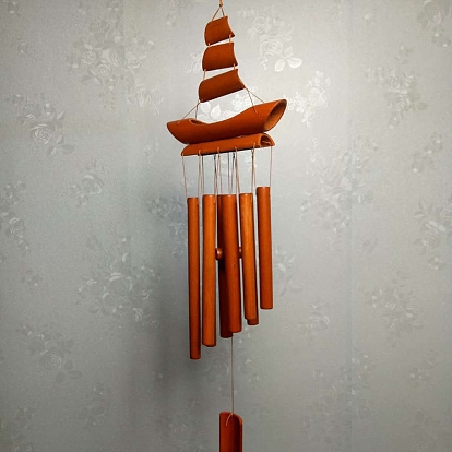 Bamboo Tube Wind Chimes, Sail Boat Pendant Decorations