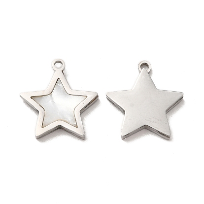 Ion Plating(IP) 304 Stainless Steel Star Charms, with Shell