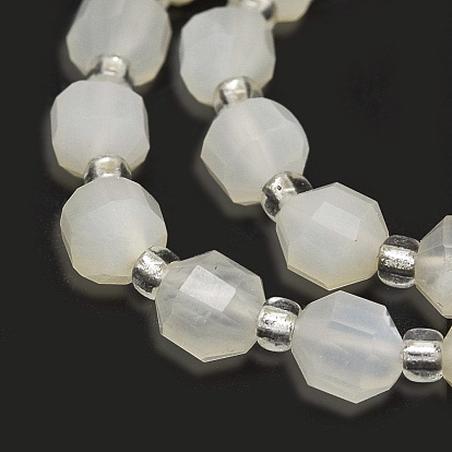 Grade A Natural White Moonstone Beads Strands, with Seed Beads, Faceted, Bicone, Double Terminated Point Prism Beads