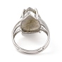 Каплевидное регулируемое кольцо на палец из натурального лабрадорита, широкое латунное кольцо для женщин, без кадмия и без свинца, платина