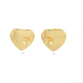 Brass Stud Earring Findings, for Half Drilled Bead, Heart