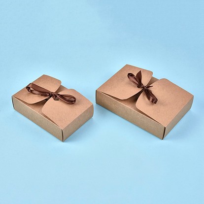 Caja de regalo de papel kraft, cajas plegables, con la cinta, Contenedor de caja de galletas de pastel de panadería, Rectángulo