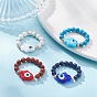 Natural & Synthetic Mixed Gemstone & Evil Eye Lampwork Beaded Stretch Rings