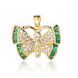 3Pcs Brass Micro Pave Cubic Zirconia Pendants, Butterfly Charms