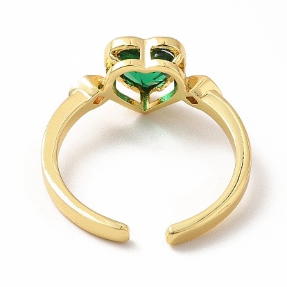 Anillo de puño abierto con corazón de circonita cúbica, joyas de latón chapado en oro real 18k para mujer, sin plomo y el cadmio