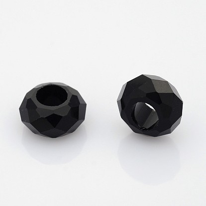 Perles de verre à facettes, perles de rondelle avec grand trou , 14x8mm, Trou: 6mm