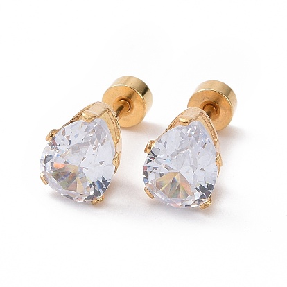 304 bouchons de lobe d'oreille en acier inoxydable, boucles d'oreilles vissées, avec strass, goutte 