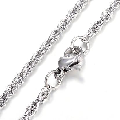 304 Stainless Steel Rope Chain Bracelets, with Lobster Claw Clasps, 7-7/8 inch(200mm), 2.5mm