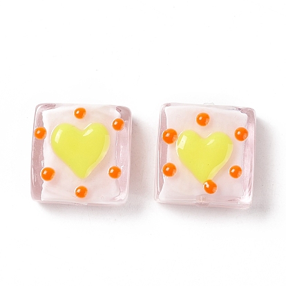 Handmade Lampwork Beads, Square with Heart Pattern