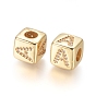 Micro cuivres ouvrent zircone cubique perles européennes, trou horizontal, Perles avec un grand trou   , plaqué longue durée, cube avec la lettre