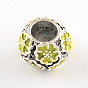 Antique Silver Plated Hollow Flower Pattern Rondelle Tibetan Style Alloy Enamel European Beads, Large Hole Beads, 10x8~9mm, Hole: 5mm