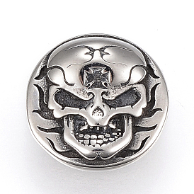 304 Stainless Steel Slide Charms, Half Round with Skull