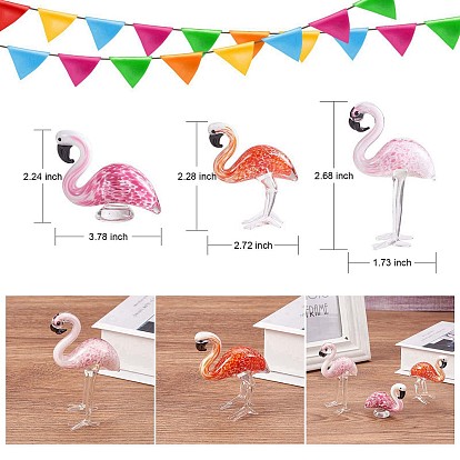 3Pcs Flamingo Figurines, Hand Blown Glass Mini Flamingo Statue Decor, Glass Bird Ornaments for Gift Home Decoration