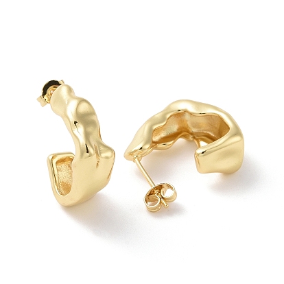 Brass C-shape Stud Earrings, Half Hoop Earrings for Women, Cadmium Free & Lead Free
