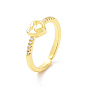 Clear Cubic Zirconia Double Heart Open Cuff Ring, Brass Jewelry for Women