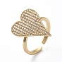 Adjustable Brass Cuff Finger Rings, with Micro Pave Cubic Zirconia, Heart