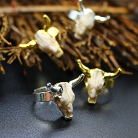 Resin Cattle Adjustable Rings, Brass Ring