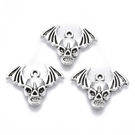 Tibetan Style Alloy Pendants, Lead Free & Cadmium Free, for Halloween, Skull with Bat Wings