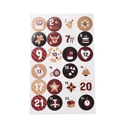 Christmas Advent Calendar Stickers, Christmas Countdown Stickers, for Gift Sealing Stickers, DIY Crafts, Baking Decoration