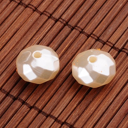 Facetado rondelle imitación perla acrílico cuentas, 13x8.5 mm, Agujero: 2 mm, sobre 570 unidades / 500 g