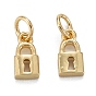 Brass Charms, with Jump Ring, Long-Lasting Plated, Lead Free & Nickel Free & Cadmium Free, Lock
