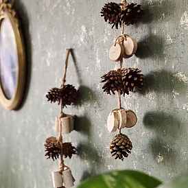 Wooden Pine Cone Pendant Decorations, Hemp Rope Christmas Wall Hanging Ornament