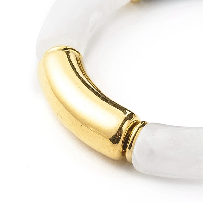 Chunky Curved Tube Beads Stretch Bracelet, CCB Plastic & Acrylic Imitation Gemstone Bracelet