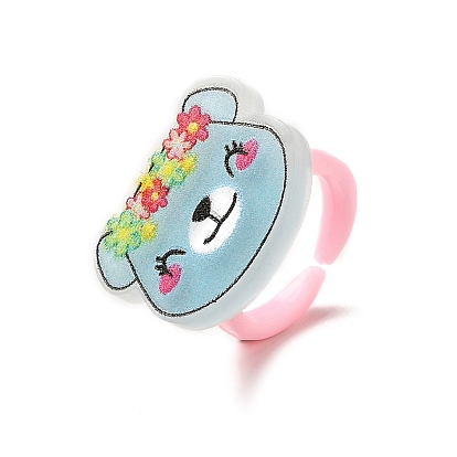 Cartoon Animal Resin Open Cuff Ring for Kids