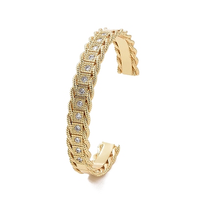 Clear Cubic Zirconia Open Cuff Bangle, Brass Jewelry for Women