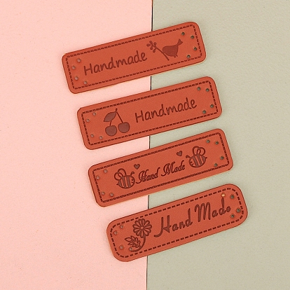 PU Leather Label Tags, Clothing Labels, for DIY Jeans, Bags, Shoes, Hat Accessories, Rectangle with Animal/Candy/Eiffel Tower/Fruit/Flower Pattern