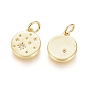 Brass Micro Pave Cubic Zirconia Pendants, with Jump Ring Long-Lasting Plated, Flat Round with Star, Real 18K Gold Plated