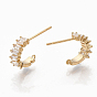 Brass Clear Cubic Zirconia Stud Earring Findings, Half Hoop Earrings, with Loop, Nickel Free, Real 18K Gold Plated