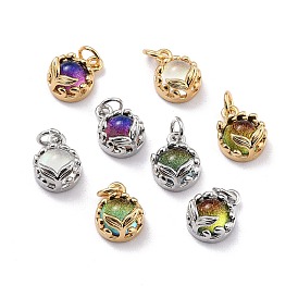 Eco-Friendly Brass Charms, with Glass & Glitter Powder, with Jump Ring, Long-Lasting Plated, Half Round with Fishtail